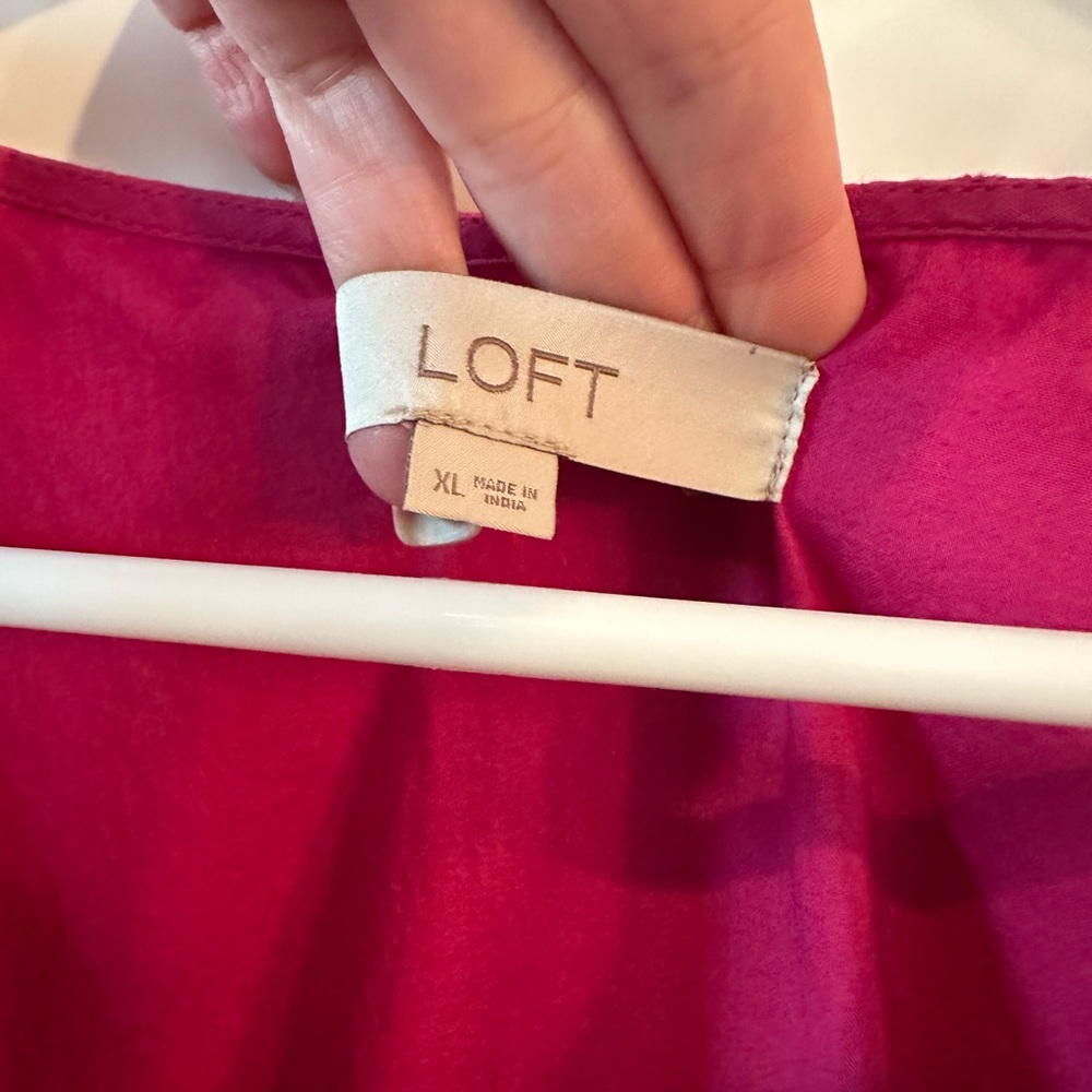 LOFT Fuschia Eyelet button ruffle swing dress size XL - Picture 6 of 10